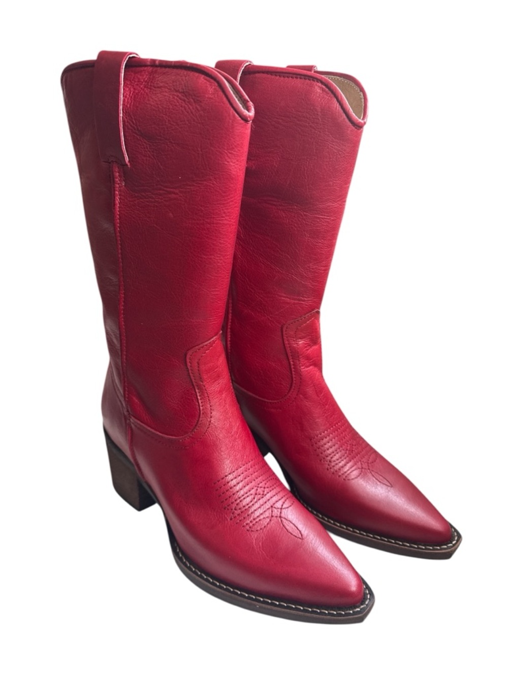 Steve Madden Albany Red Leather Western Mid-Calf Boots - Women